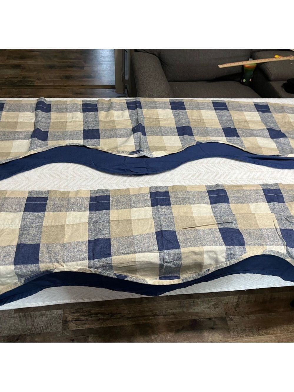 JC Penny Home Blue and Tan Plaid Valances
